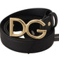 Dolce & Gabbana Elegant Black Leather Belt with Engraved Buckle