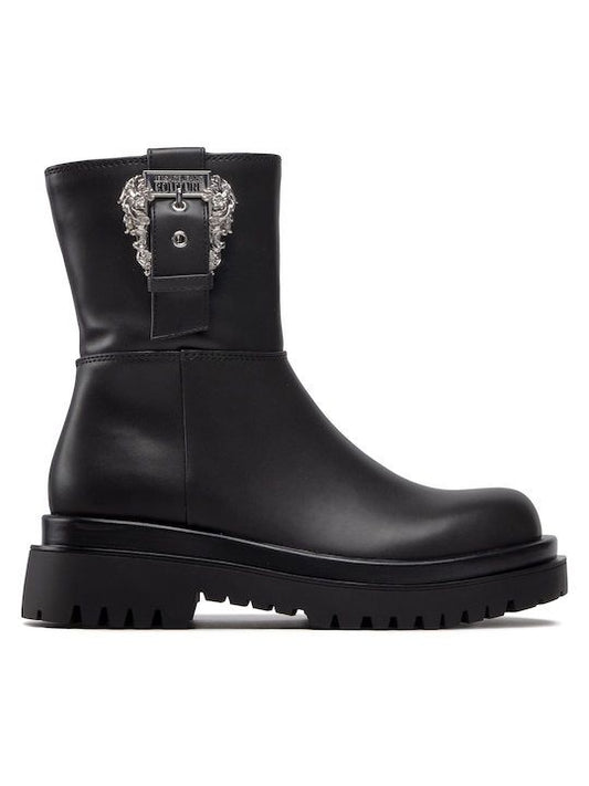 Versace Jeans Elegant Black Ankle Boots with Baroque Buckle