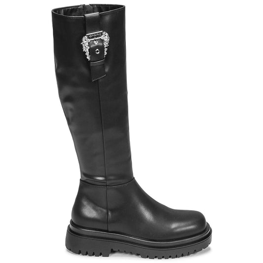 Versace Jeans Baroque Buckle Black Knee-High Boots