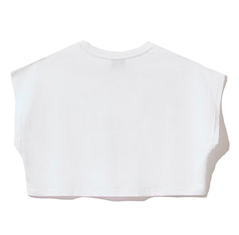 Comme Des Fuckdown Chic Sleeveless Logo Tee in Pristine White