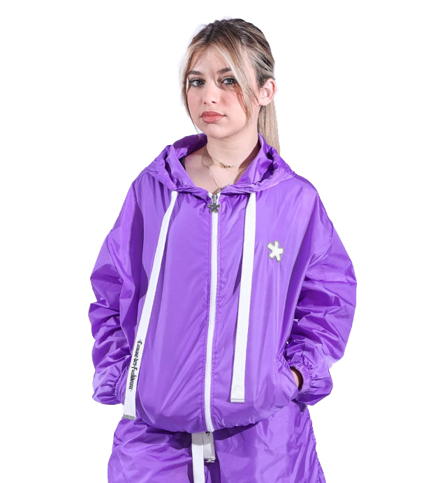 Comme Des Fuckdown Chic Purple Nylon Rain Jacket with Hood