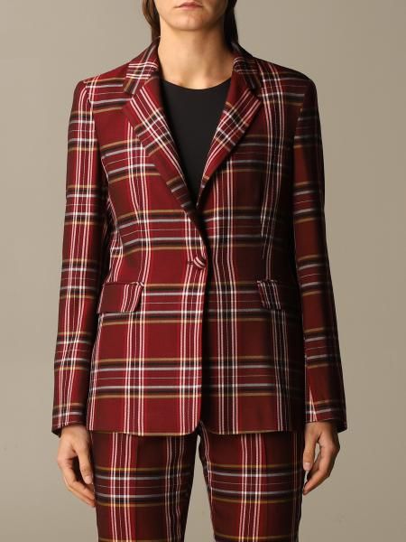 Liu Jo Plaid Jewel Button Blazer - A Chic Red Statement