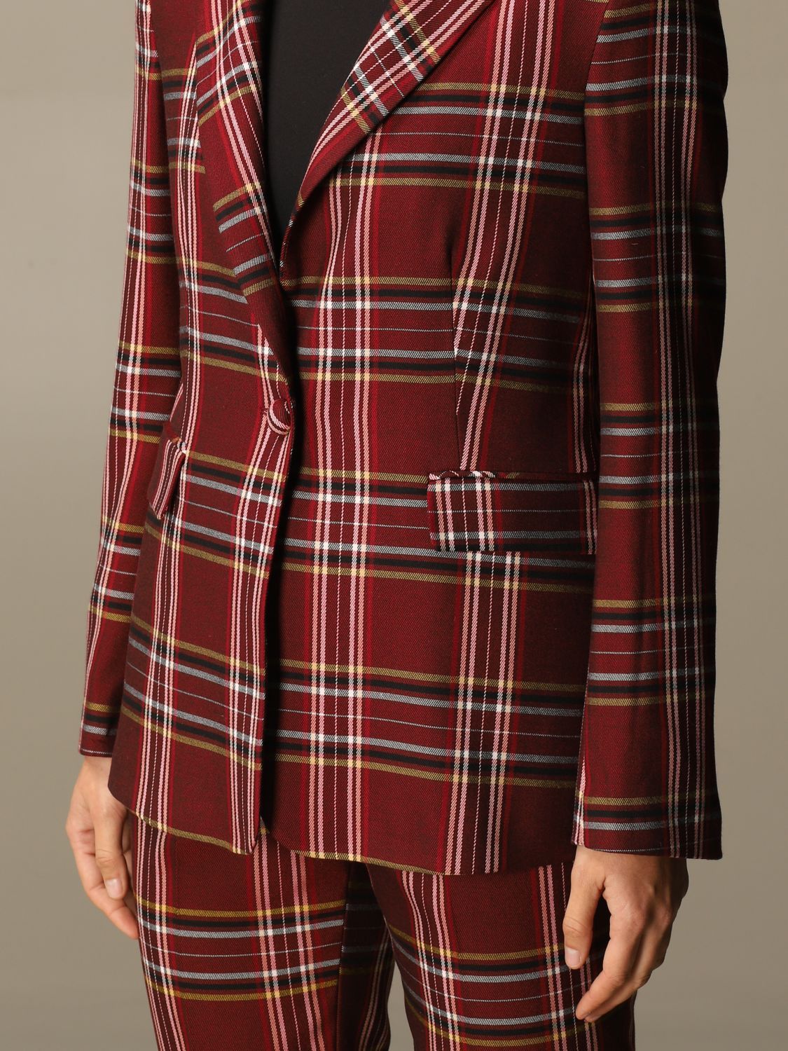 Liu Jo Plaid Jewel Button Blazer - A Chic Red Statement