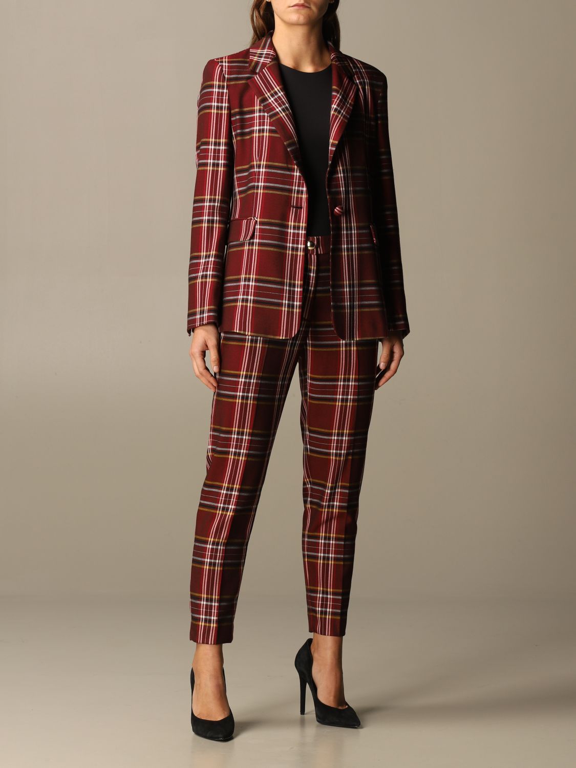 Liu Jo Plaid Jewel Button Blazer - A Chic Red Statement