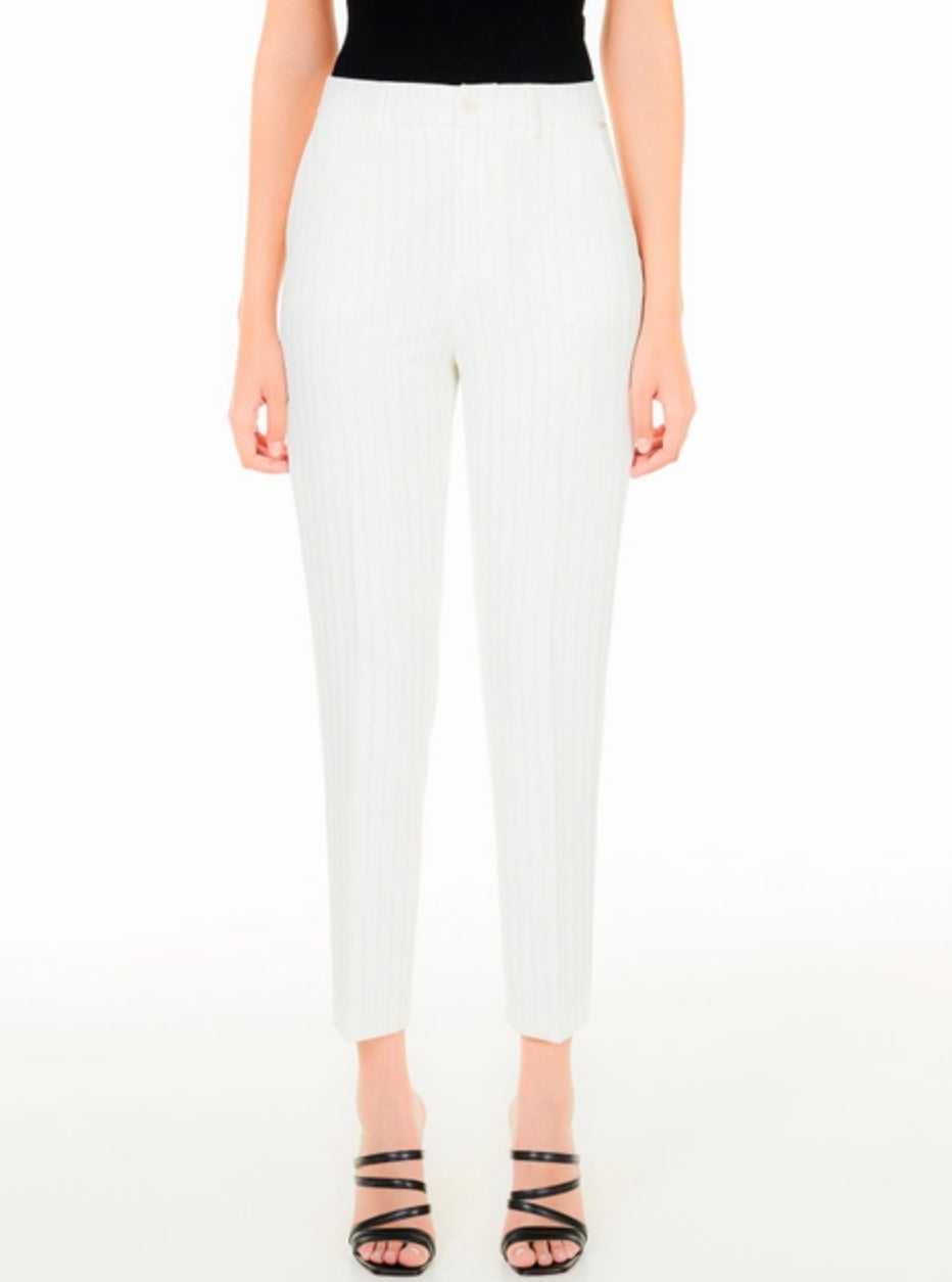 Liu Jo Chic White Striped Pants with Golden Accents