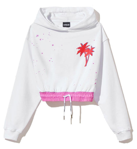 Comme Des Fuckdown Chic Gathered Short Hooded Sweatshirt in White