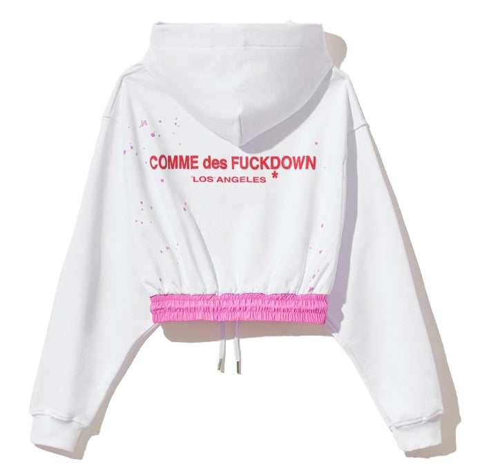 Comme Des Fuckdown Chic Gathered Short Hooded Sweatshirt in White