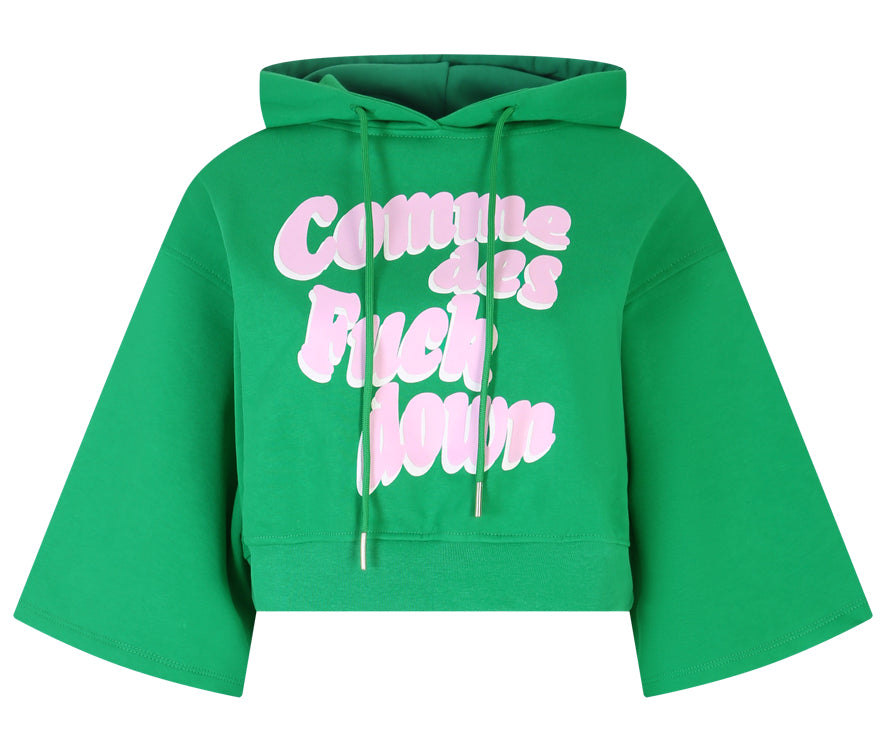 Comme Des Fuckdown Chic Hooded Short Sleeve Green Sweatshirt