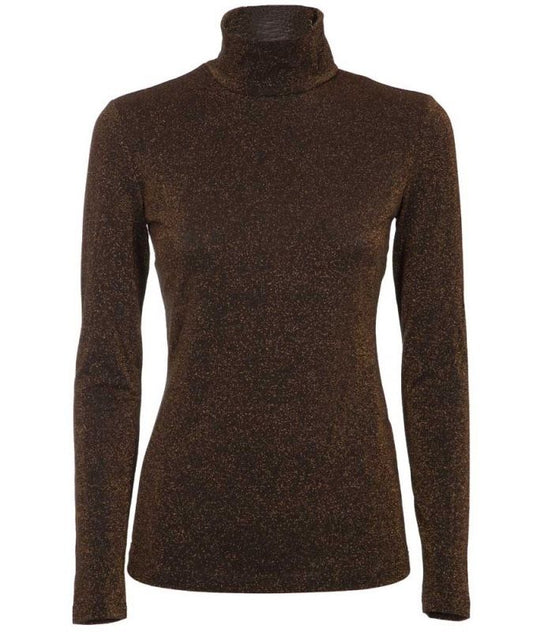 Liu Jo Luxe Brown Lurex Turtleneck Sweater