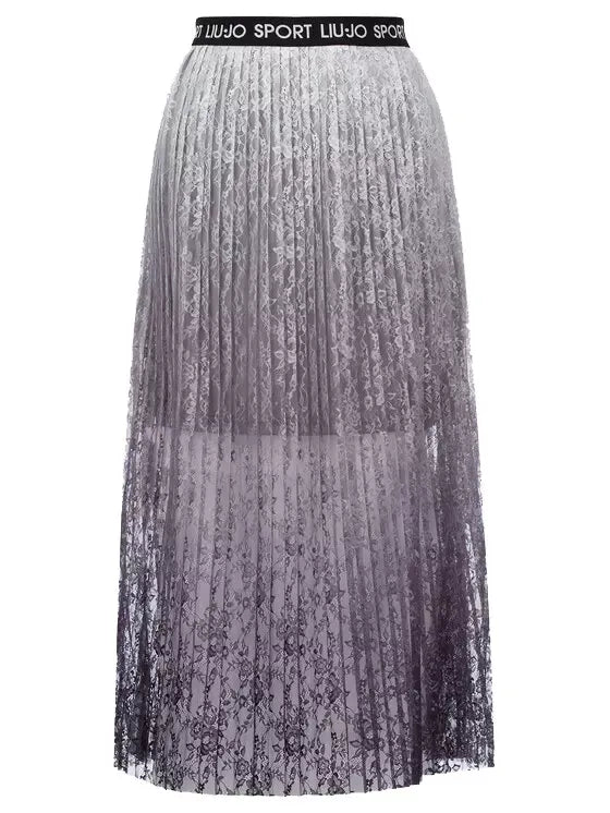 Liu Jo Elegant Grey Pleated Skirt with Logo Waistband