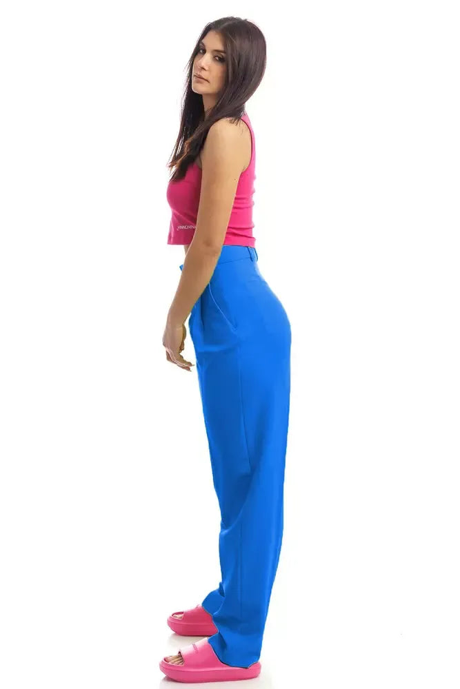 Hinnominate Elegant Blue Soft Pants with Zipper Detail