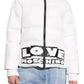 Love Moschino Chic White Nylon Down Jacket with Bold Logo Print