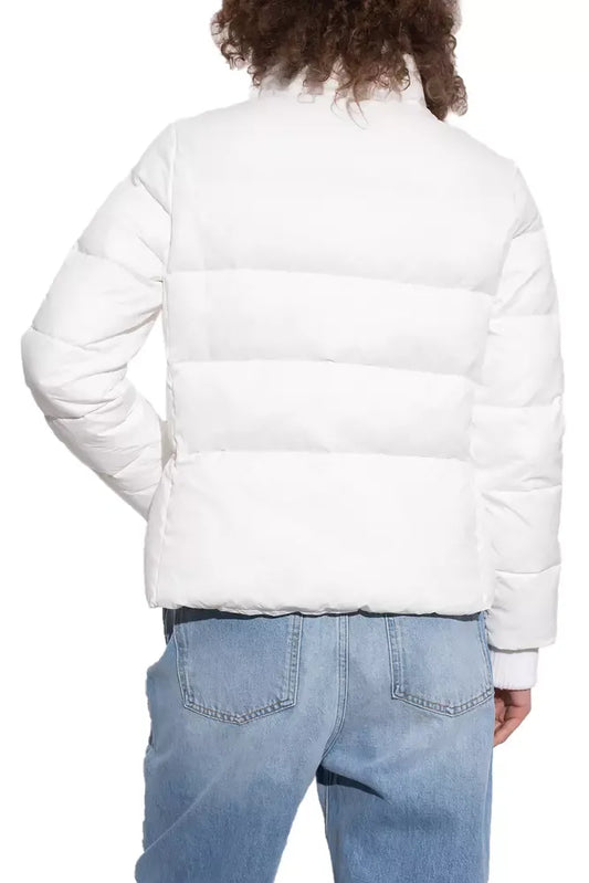 Love Moschino Chic White Nylon Down Jacket with Bold Logo Print