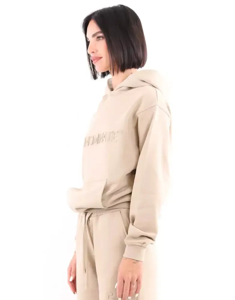 Hinnominate Beige Cotton Hooded Sweatshirt with 3D Logo