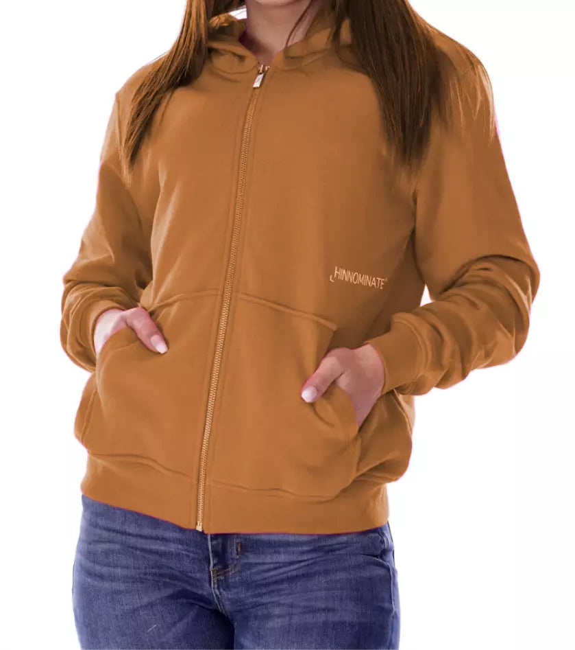 Hinnominate Chic Brown Cotton Hooded Sweatshirt with Zip Closure