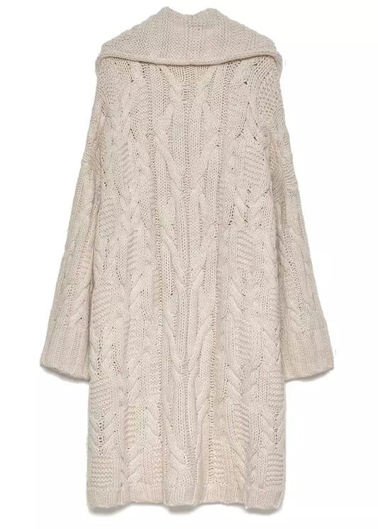 Hinnominate Chic Open Knit Long Dress with Front Pockets in White