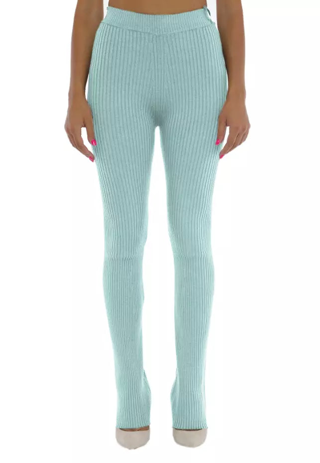 Hinnominate Elegant Ribbed Knit Flared Trousers