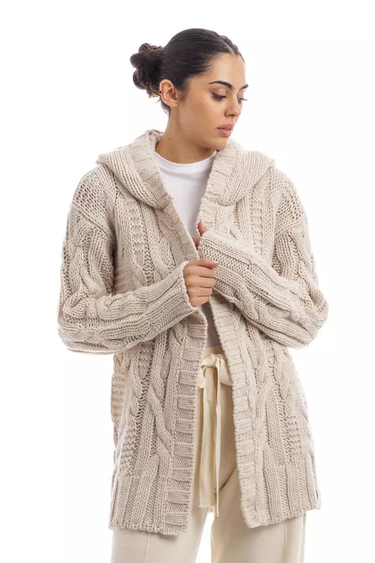 Hinnominate Timeless White Cable Knit Hooded Cardigan