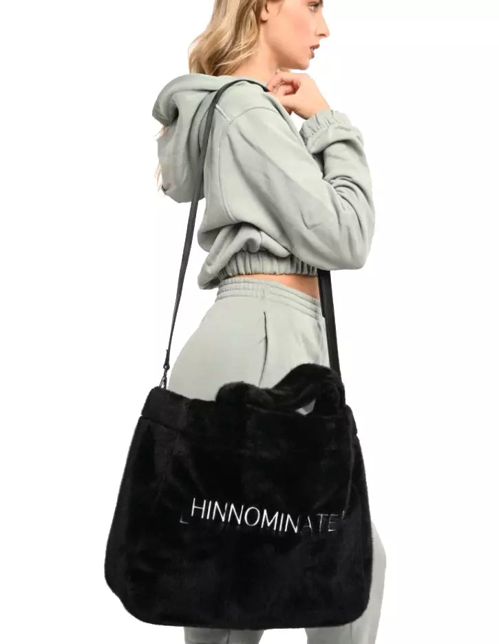 Hinnominate Elegant Faux Fur Shopper Bag with Embroidered Logo