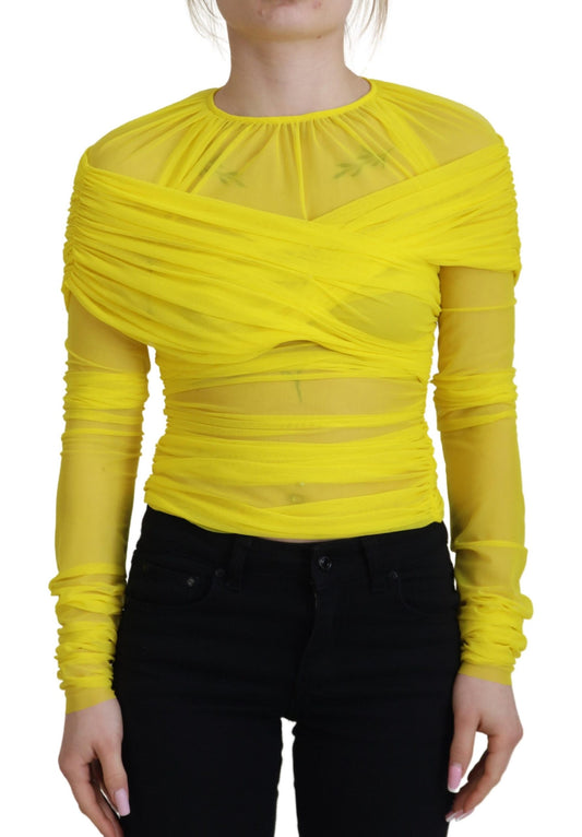 Dolce & Gabbana Chic Sheer Yellow Mesh Long Sleeve Top