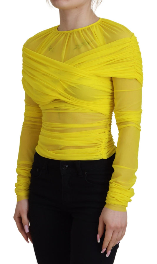 Dolce & Gabbana Chic Sheer Yellow Mesh Long Sleeve Top