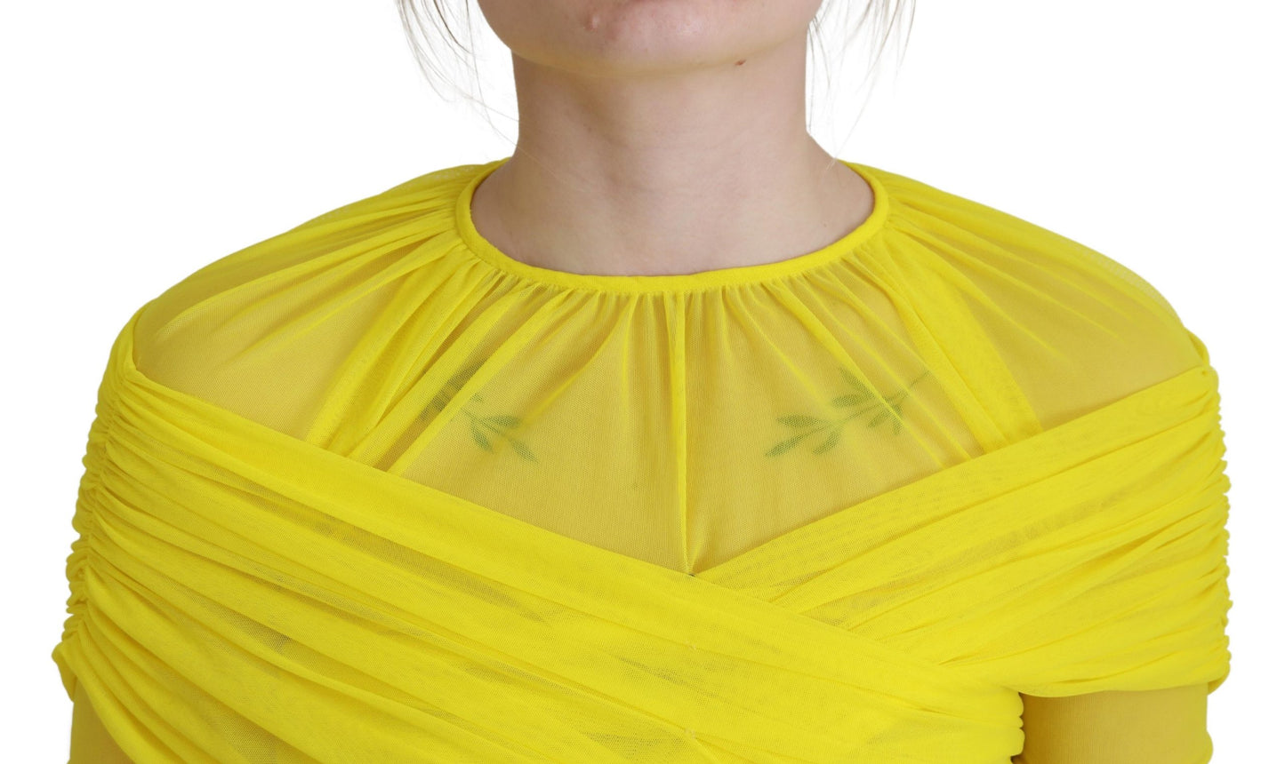 Dolce & Gabbana Chic Sheer Yellow Mesh Long Sleeve Top