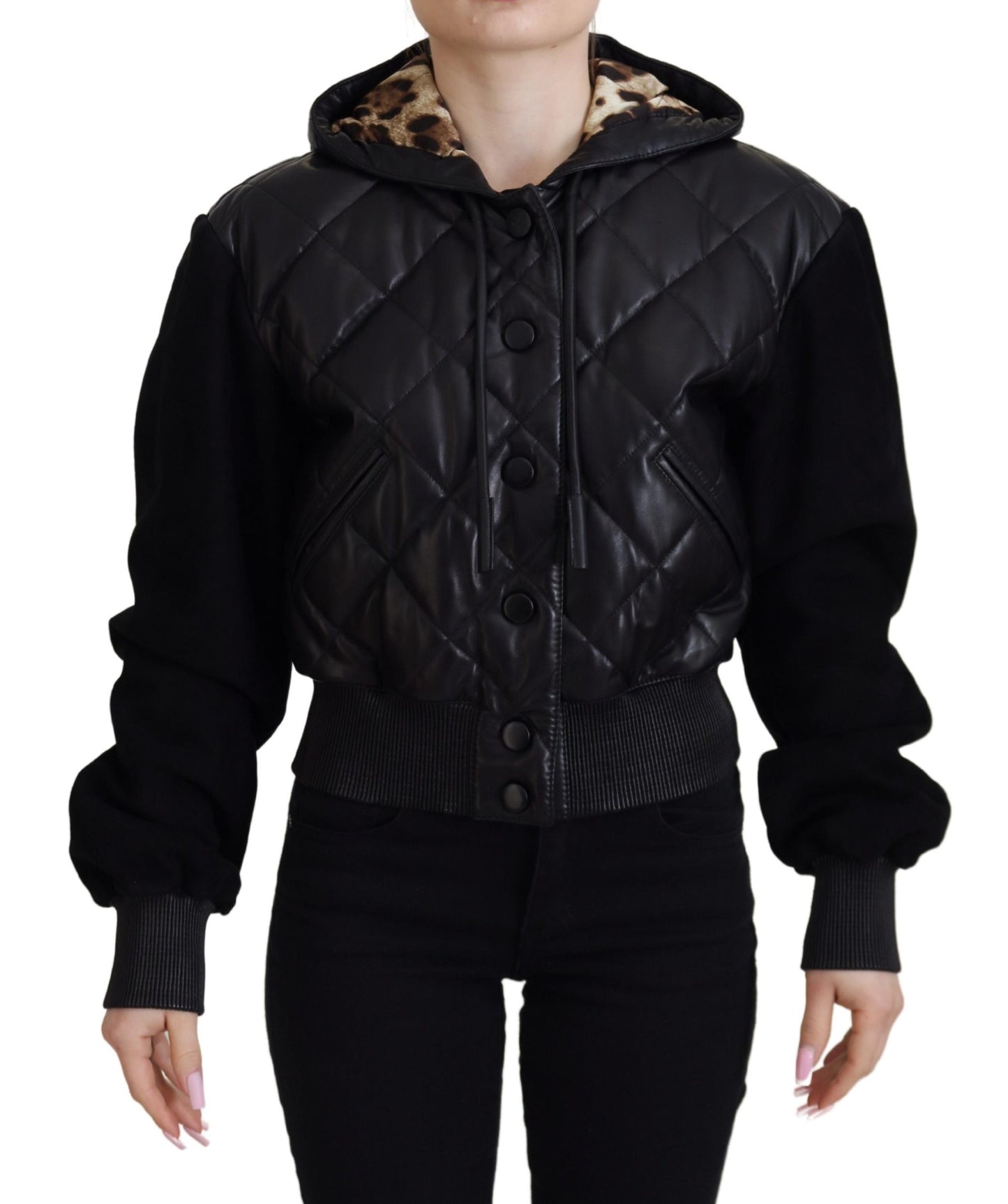 Dolce & Gabbana Elegant Quilted Leather Jacket with Hood