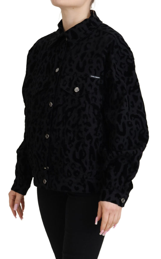 Dolce & Gabbana Chic Leopard Print Button Down Denim Jacket