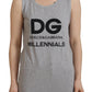 Dolce & Gabbana Elegant Gray Cotton Tank Tee with Chic Print