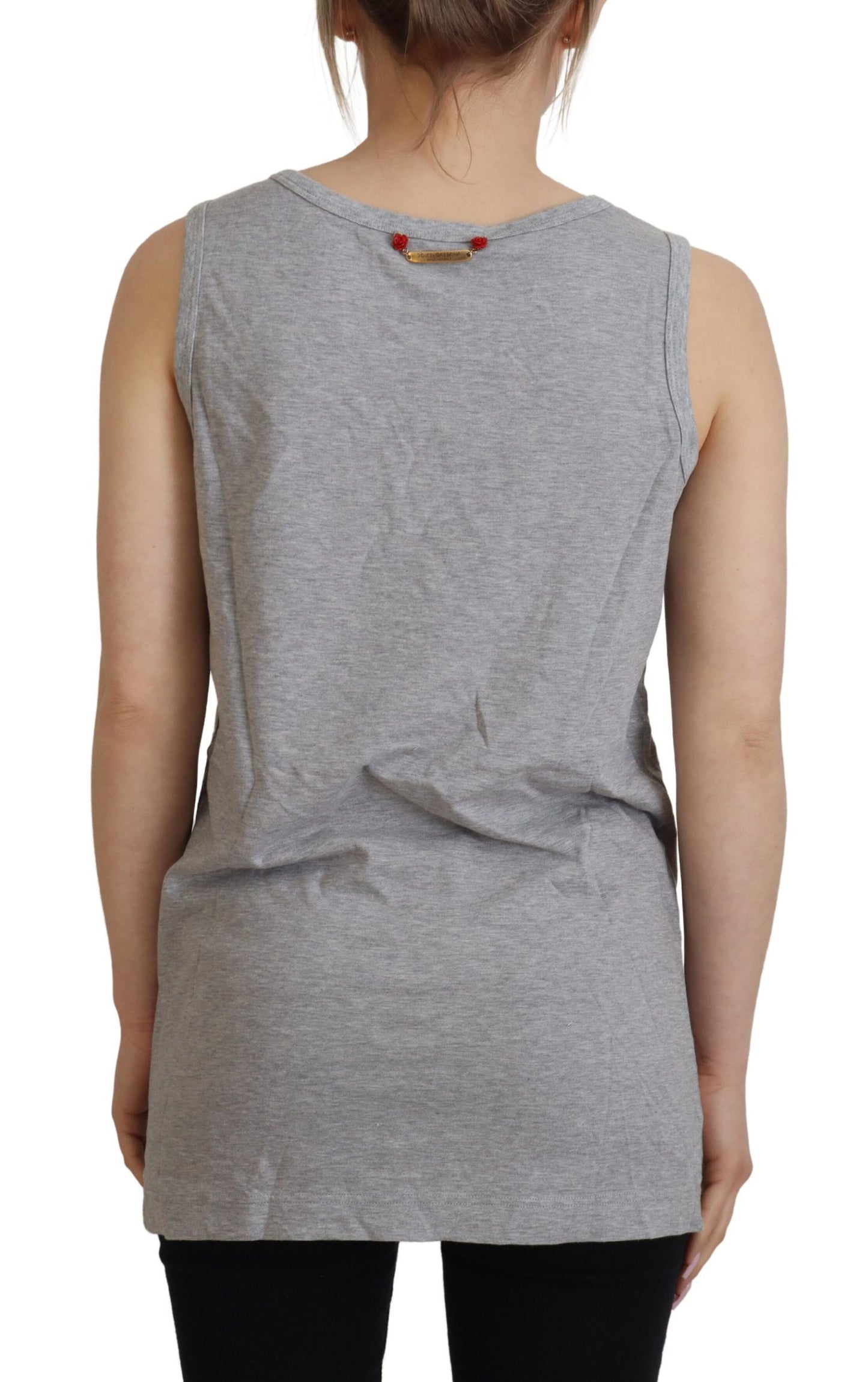 Dolce & Gabbana Elegant Gray Cotton Tank Tee with Chic Print