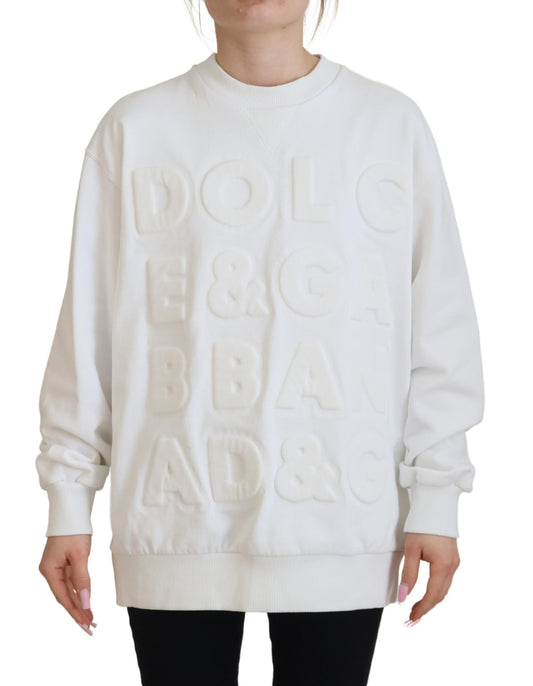 Dolce & Gabbana Chic White Cotton Sweatshirt with Logo Embossing