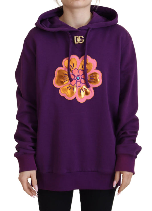 Dolce & Gabbana Elegant Floral Hooded Pullover Sweater in Purple