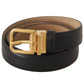 Dolce & Gabbana Elegant Black Leather Belt with Engraved Metal Buckle