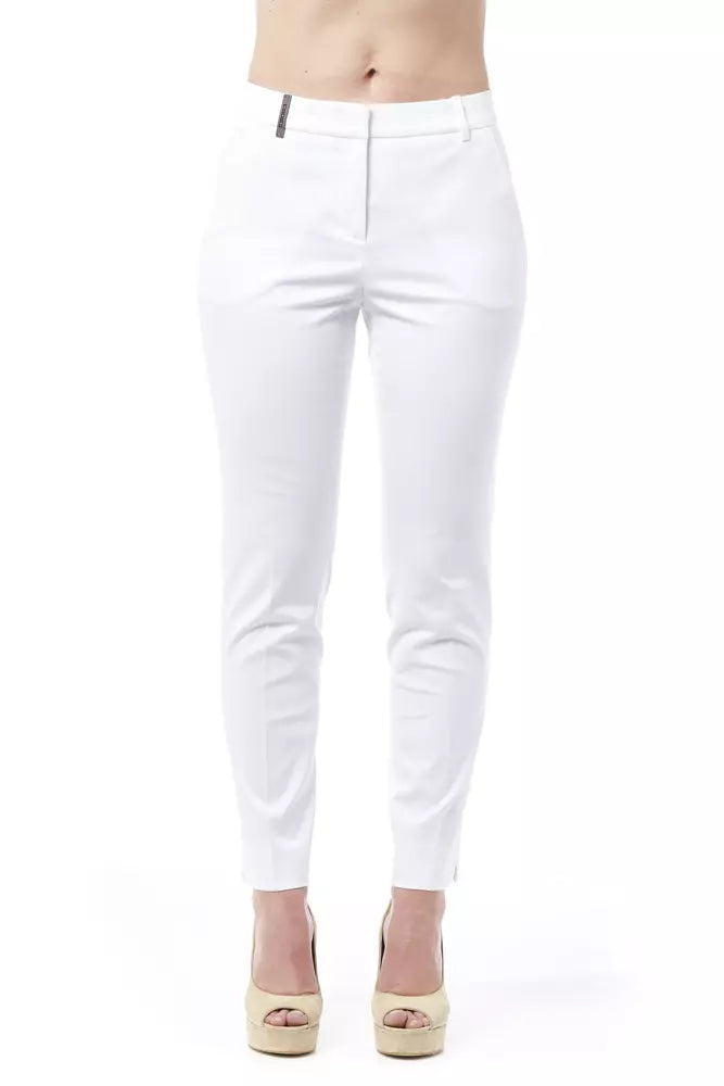 Peserico White Cotton Women's High-Waist Trouser