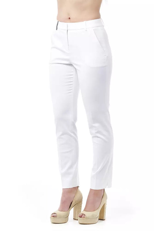 Peserico White Cotton Women's High-Waist Trouser