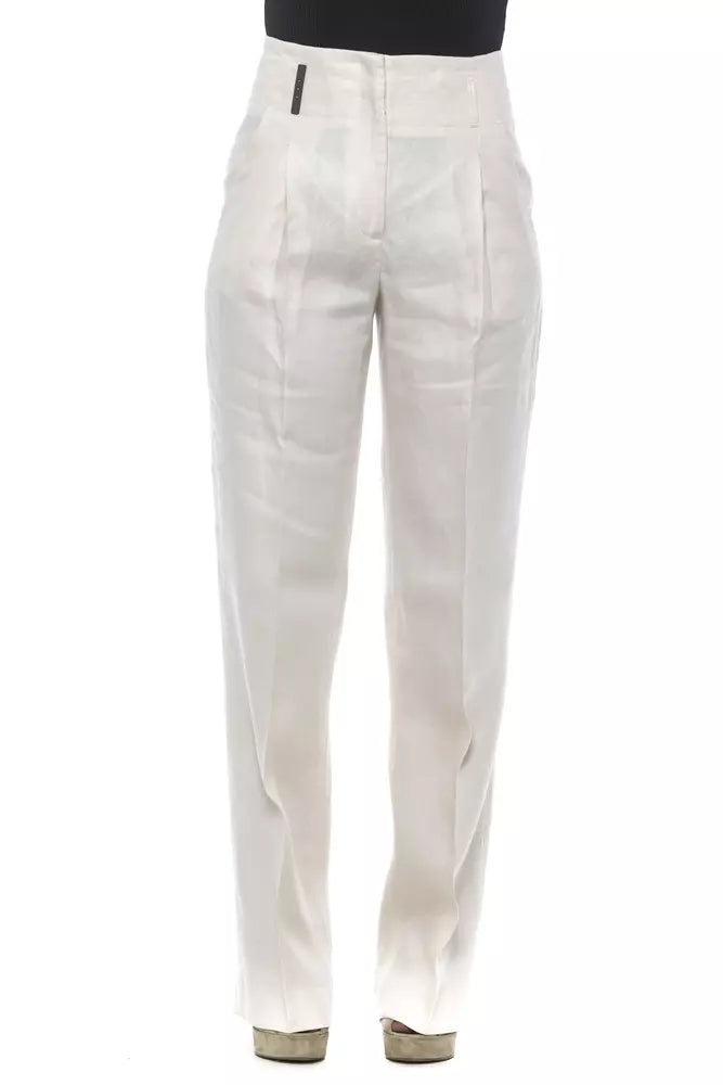 Peserico White Flax Women Palazzo Pant