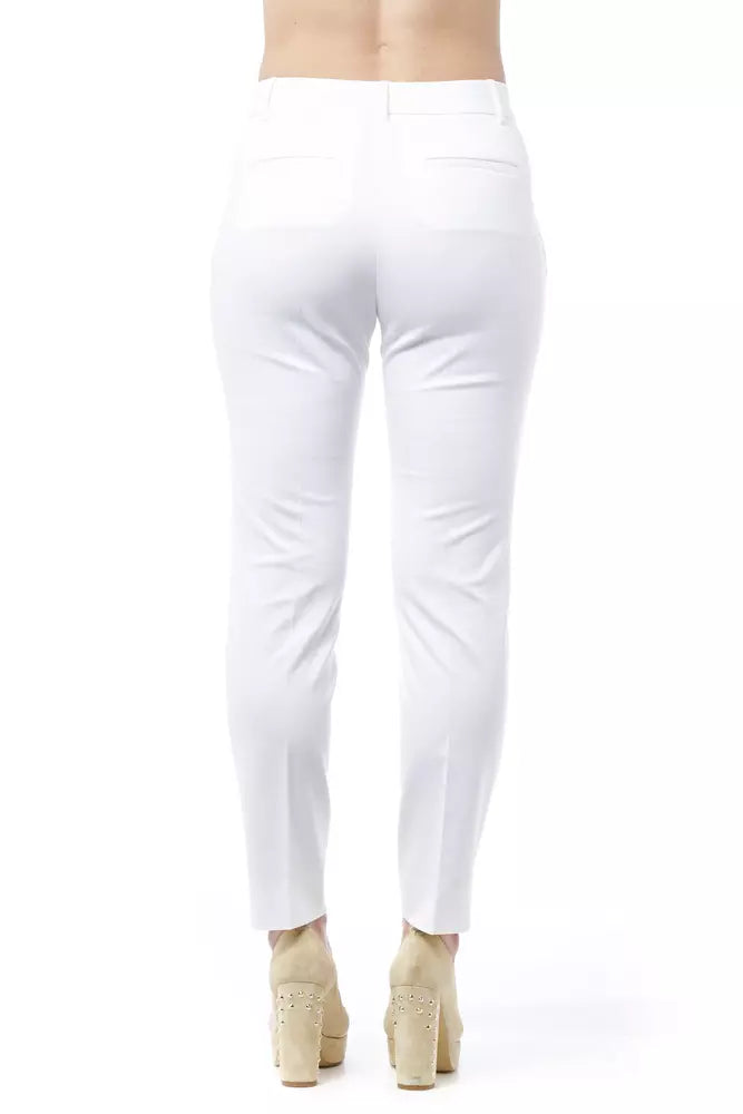 Peserico White Cotton Women's High-Waist Trouser