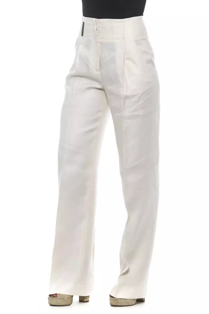 Peserico White Flax Women Palazzo Pant