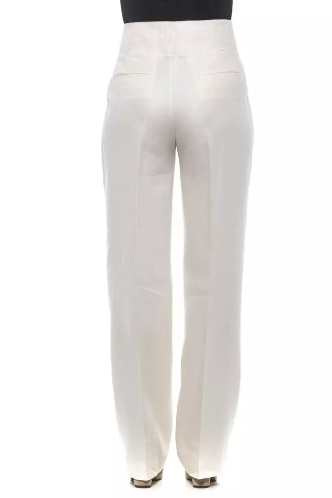 Peserico White Flax Women Palazzo Pant