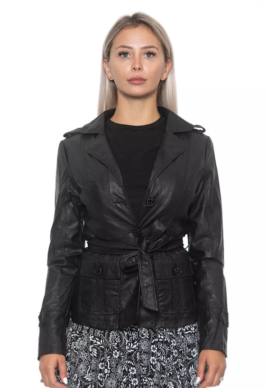 Sandro Ferrone Black Polyurethane Women Jacket