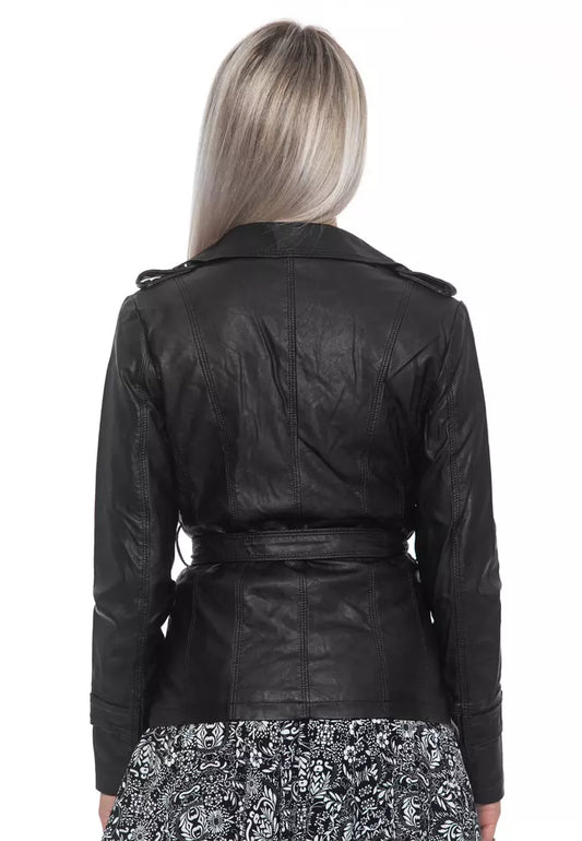 Sandro Ferrone Black Polyurethane Women Jacket