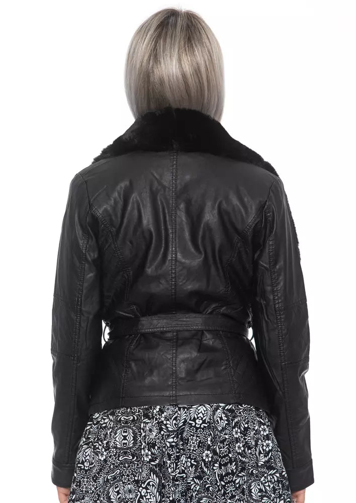 Sandro Ferrone Black Polyurethane Women Jacket