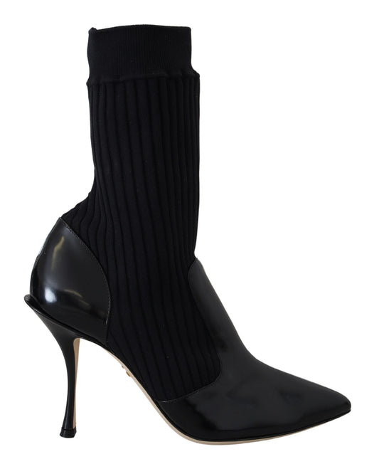 Dolce & Gabbana Elegant Black Leather Calf Socks Boots