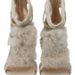 Elisabetta Franchi Beige Leather Feathered Heel Sandals