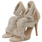 Elisabetta Franchi Beige Leather Feathered Heel Sandals