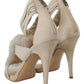 Elisabetta Franchi Beige Leather Feathered Heel Sandals