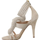 Elisabetta Franchi Beige Leather Feathered Heel Sandals