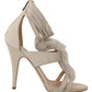 Elisabetta Franchi Beige Leather Feathered Heel Sandals