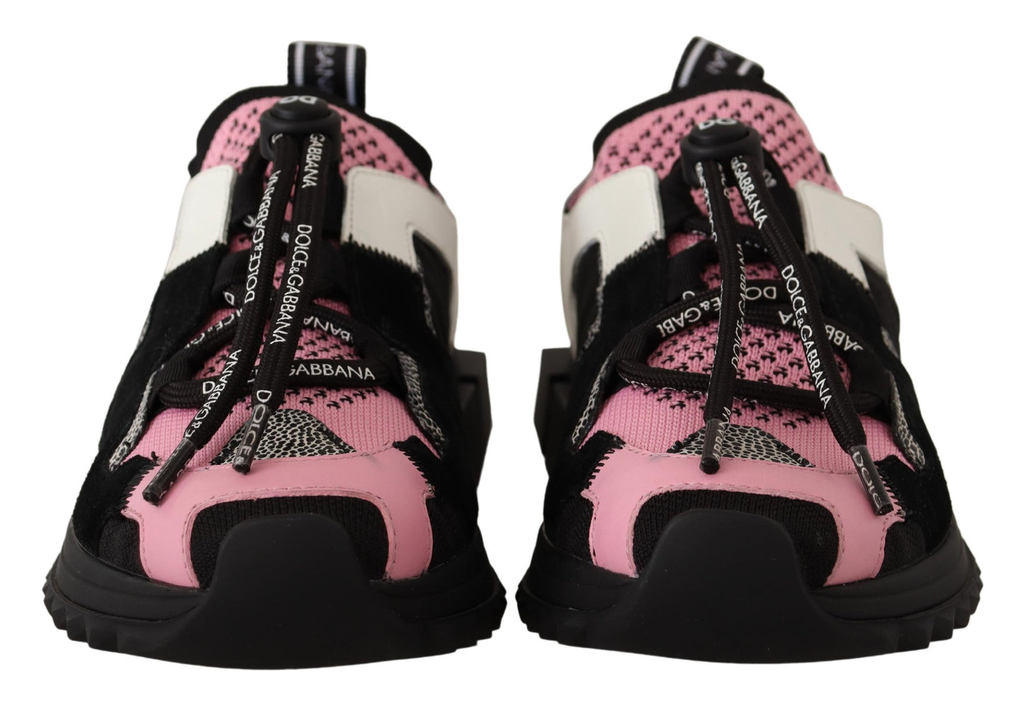 Dolce & Gabbana Chic Black Lace-up Sneakers with Pink Detail