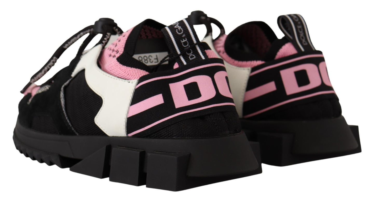 Dolce & Gabbana Chic Black Lace-up Sneakers with Pink Detail